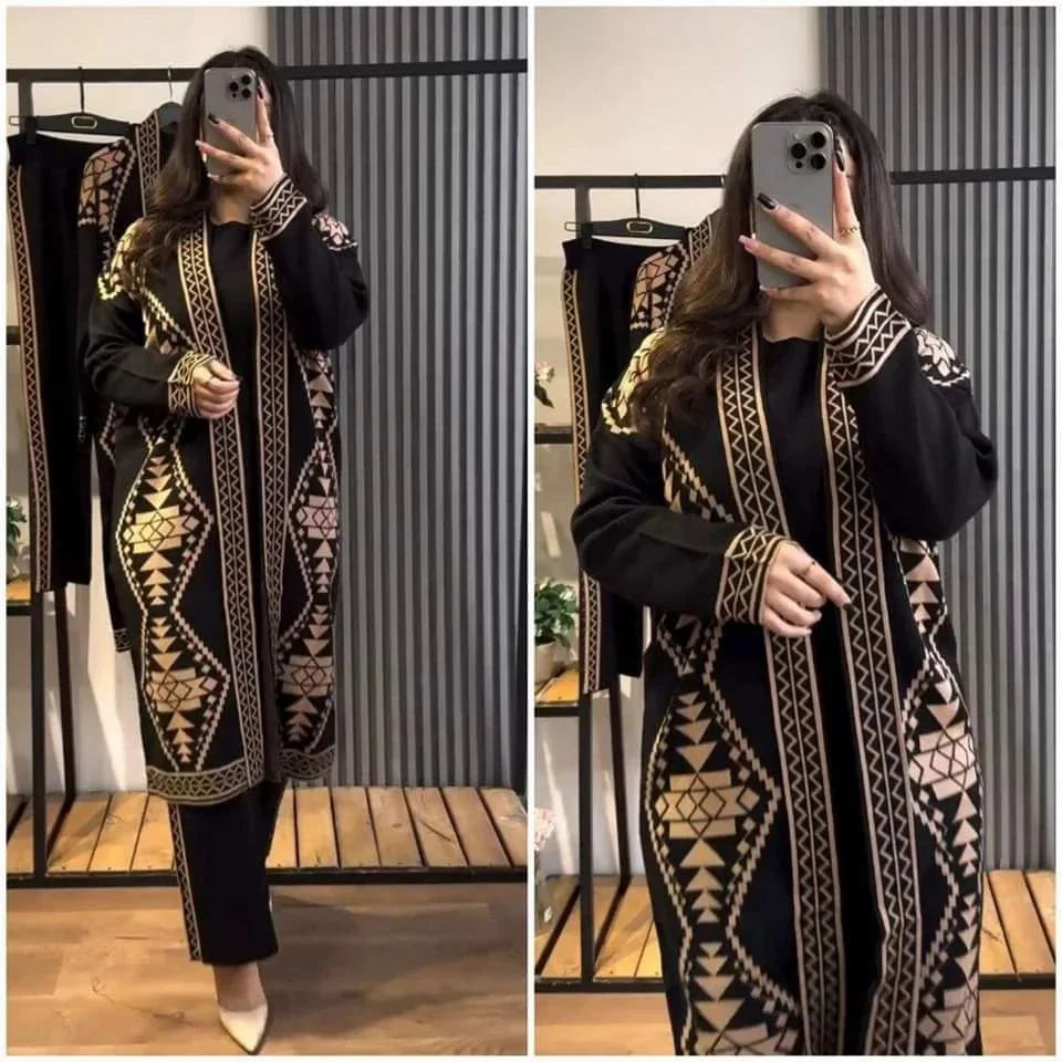 Printed Fleece Gown 3PC - Set
